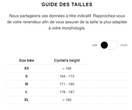 Guide des tailles Vlo Route LOOK 795 Blade Disc Bleu Mtallique Argent